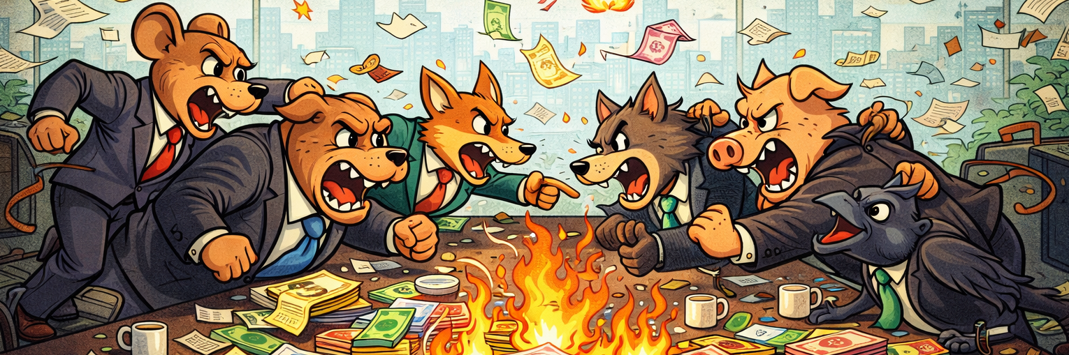 Boardroom conflict representing governance and incentive disputes.