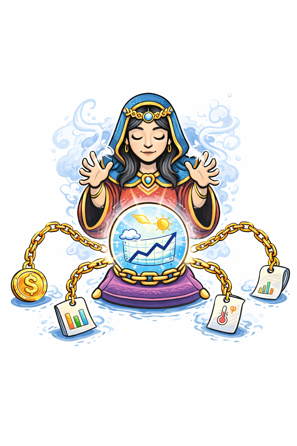 Cartoon illustration for blockchain oracles.